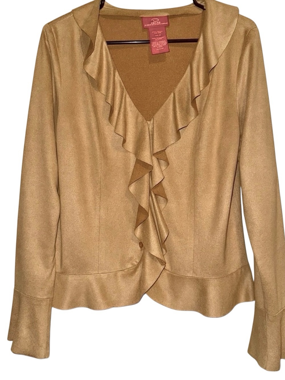 Vintage Oscar de la Renta Tan Faux Suede Blouse/ Jacket Women Size 14 U.S. Large